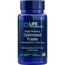 High Potency Optimized Folate L-Methylfolate  8500 mcg 30 veg Tablets Life Extension