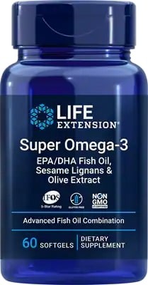 Super Omega-3 EPA/DHA with Sesame Lignans & Olive Extract. 60 softgels LIFE Extension