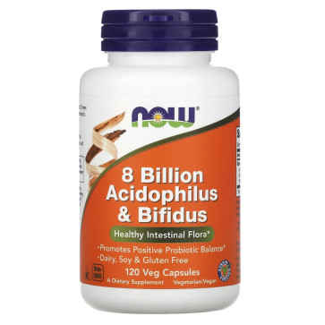 8 Billion Acidophilus  Bifidus, 120 Veg Capsules Now