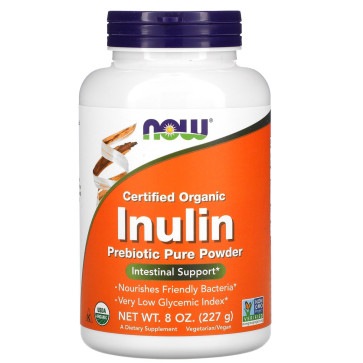 Certified Organic Inulin, Prebiotic Pure Powder, 8 oz (227 g) Now foods