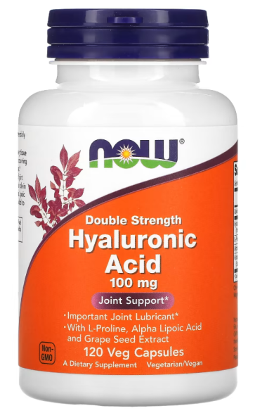 Hyaluronic Acid, Double Strength, 100 mg, 120 Veg Capsules Now foods