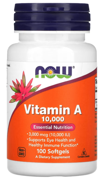 Vitamin A, 3,000 mcg (10,000 IU), 100 Softgels Now foods