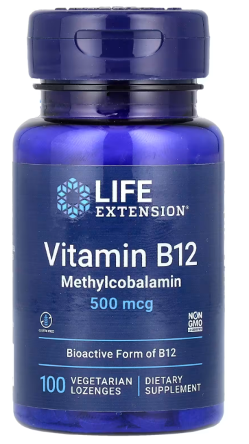Vitamin B12 Methylcobalamin 500 mcg, 100 vegetarian lozenges Life Extension