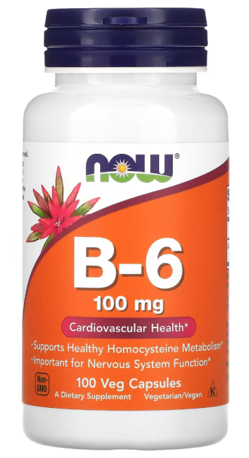B-6, 100 mg, 100 Veg Capsules Now foods