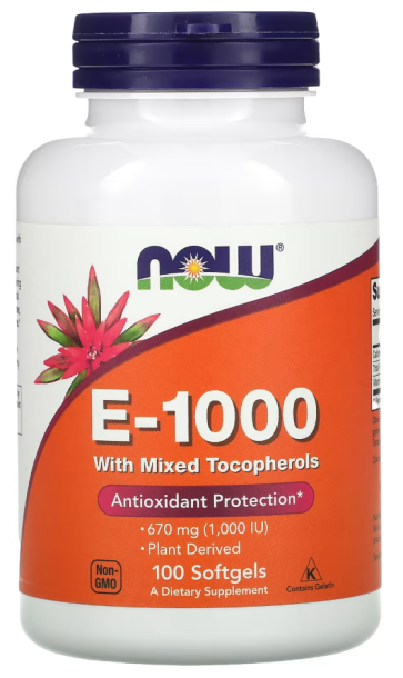E-1000 with Mixed Tocopherols, 670 mg (1,000 IU), 100 Softgels Now foods